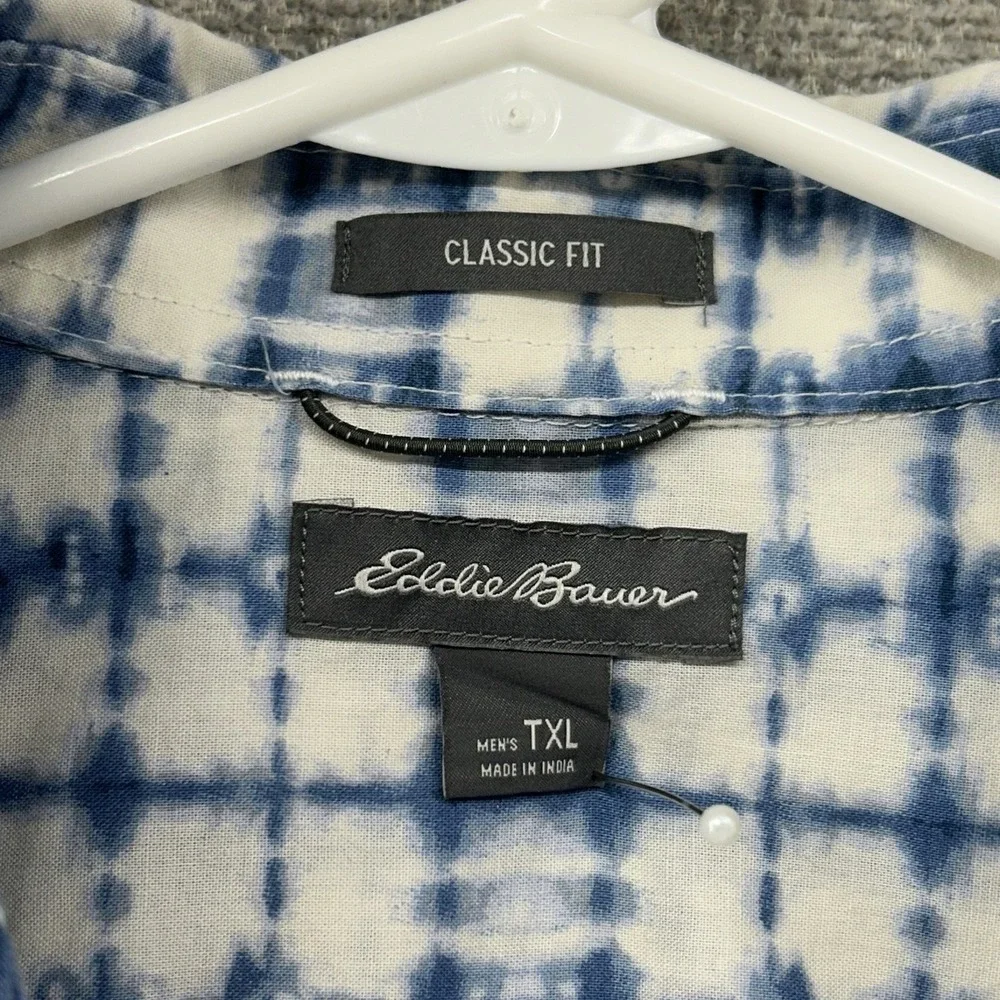Eddie Bauer Classic Fit Short Sleeve Shirt Men Blue Tie Dye Casual 100%‎ Cotton